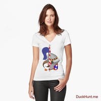 Armored Duck White Fitted V-Neck T-Shirt (Front printed)