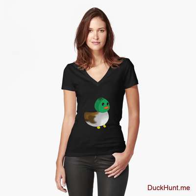 Normal Duck Black Fitted V-Neck T-Shirt (Front printed) image