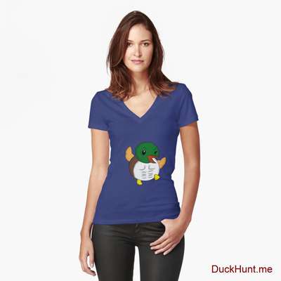 Super duck Blue Fitted V-Neck T-Shirt (Front printed) image