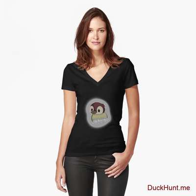 Ghost Duck (foggy) Black Fitted V-Neck T-Shirt (Front printed) image