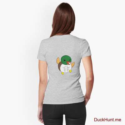 Super duck Heather Grey Fitted V-Neck T-Shirt (Back printed) image