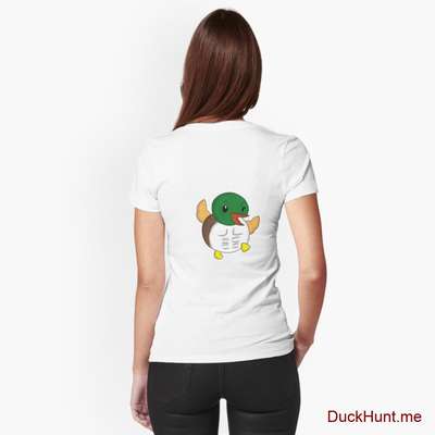 Super duck White Fitted V-Neck T-Shirt (Back printed) image