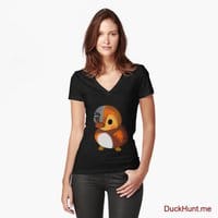 Mechanical Duck Black Fitted V-Neck T-Shirt (Front printed)