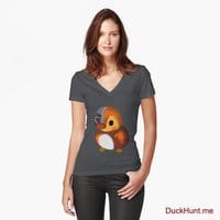 Mechanical Duck Dark Grey Fitted V-Neck T-Shirt (Front printed)