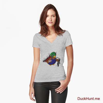 Dead Boss Duck (smoky) Heather Grey Fitted V-Neck T-Shirt (Front printed) image