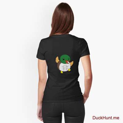 Super duck Black Fitted V-Neck T-Shirt (Back printed) image