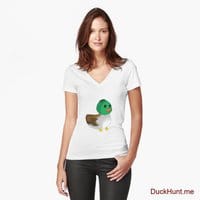 Normal Duck White Fitted V-Neck T-Shirt (Front printed)