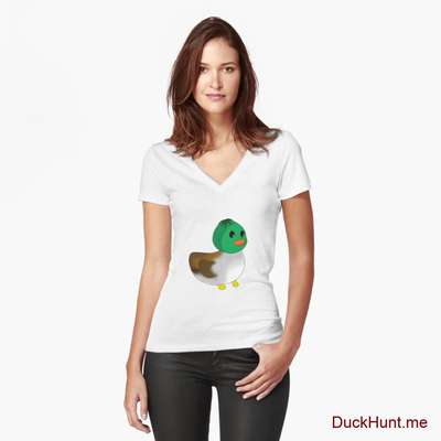 Normal Duck White Fitted V-Neck T-Shirt (Front printed) image