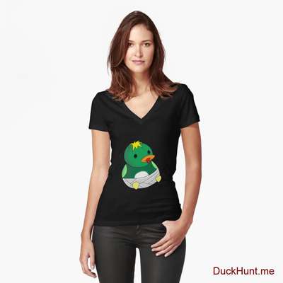 Baby duck Black Fitted V-Neck T-Shirt (Front printed) image
