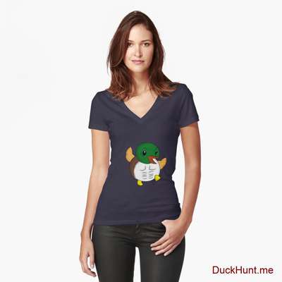 Super duck Navy Fitted V-Neck T-Shirt (Front printed) image
