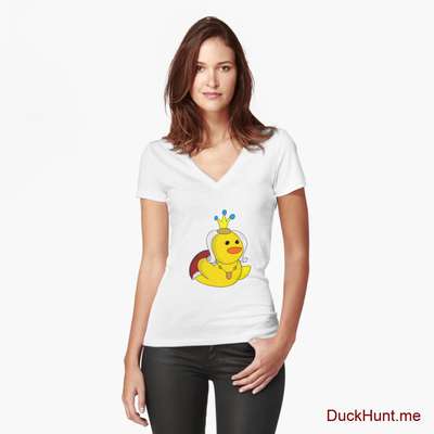 Royal Duck White Fitted V-Neck T-Shirt (Front printed) image