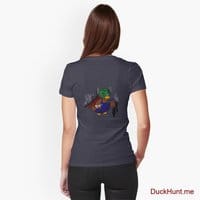 Dead Boss Duck (smoky) Navy Fitted V-Neck T-Shirt (Back printed)