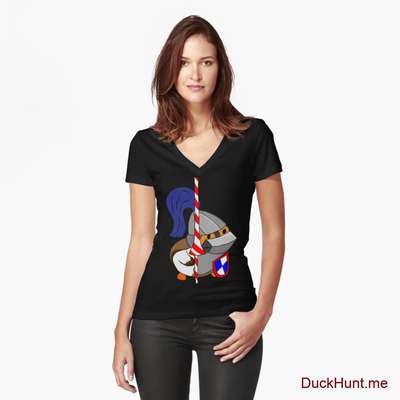 Armored Duck Black Fitted V-Neck T-Shirt (Front printed) image
