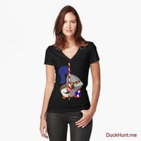 Armored Duck Black Fitted V-Neck T-Shirt (Front printed)