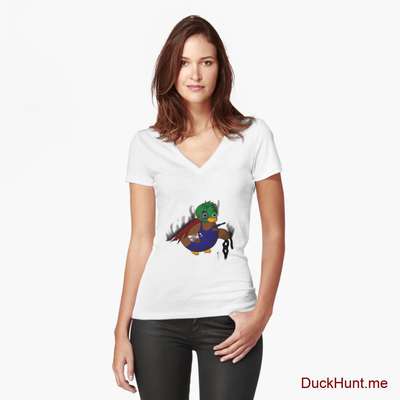 Dead Boss Duck (smoky) White Fitted V-Neck T-Shirt (Front printed) image