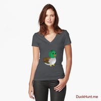 Normal Duck Dark Grey Fitted V-Neck T-Shirt (Front printed)