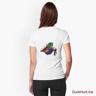 Dead Boss Duck (smoky) White Fitted V-Neck T-Shirt (Back printed) image