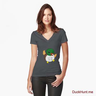 Super duck Dark Grey Fitted V-Neck T-Shirt (Front printed) image