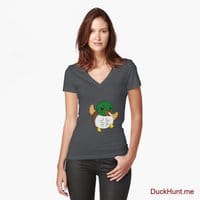 Super duck Dark Grey Fitted V-Neck T-Shirt (Front printed)