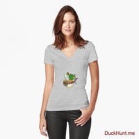 Kamikaze Duck Heather Grey Fitted V-Neck T-Shirt (Front printed)