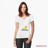 Plastic Duck White Fitted V-Neck T-Shirt (Front printed)