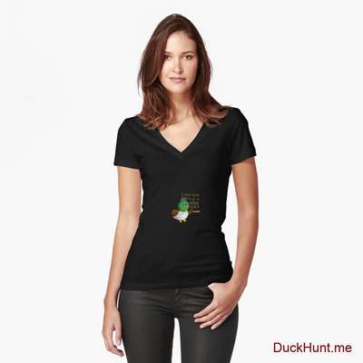 Prof Duck Black Fitted V-Neck T-Shirt (Front printed) image