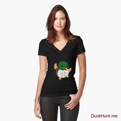 Super duck Black Fitted V-Neck T-Shirt (Front printed) image