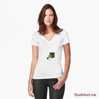Prof Duck White Fitted V-Neck T-Shirt (Front printed)