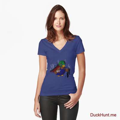 Dead Boss Duck (smoky) Blue Fitted V-Neck T-Shirt (Front printed) image