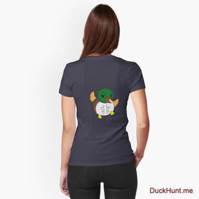 Super duck Navy Fitted V-Neck T-Shirt (Back printed) image