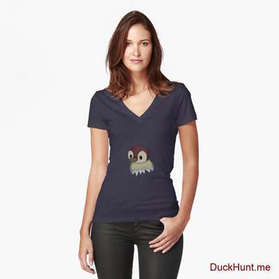 Ghost Duck (fogless) Navy Fitted V-Neck T-Shirt (Front printed) image