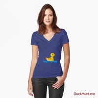 Plastic Duck Blue Fitted V-Neck T-Shirt (Front printed)