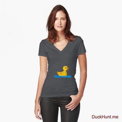 Plastic Duck Dark Grey Fitted V-Neck T-Shirt (Front printed) image