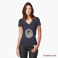 Ghost Duck (foggy) Navy Fitted V-Neck T-Shirt (Front printed)