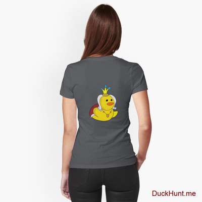 Royal Duck Dark Grey Fitted V-Neck T-Shirt (Back printed) image