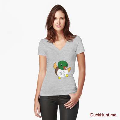 Super duck Heather Grey Fitted V-Neck T-Shirt (Front printed) image