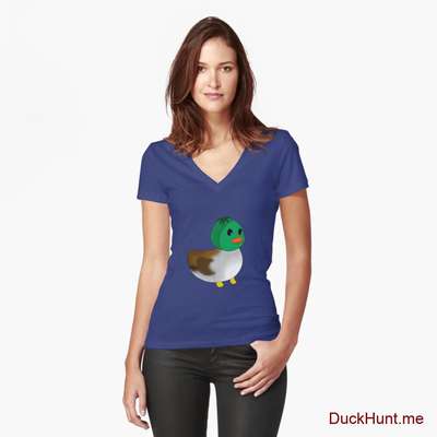 Normal Duck Blue Fitted V-Neck T-Shirt (Front printed) image