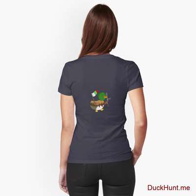 Kamikaze Duck Navy Fitted V-Neck T-Shirt (Back printed) image