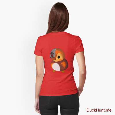 Mechanical Duck Red Fitted V-Neck T-Shirt (Back printed) image