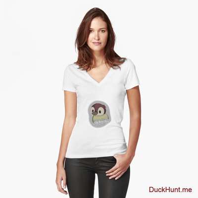 Ghost Duck (foggy) White Fitted V-Neck T-Shirt (Front printed) image