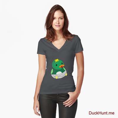 Baby duck Dark Grey Fitted V-Neck T-Shirt (Front printed) image