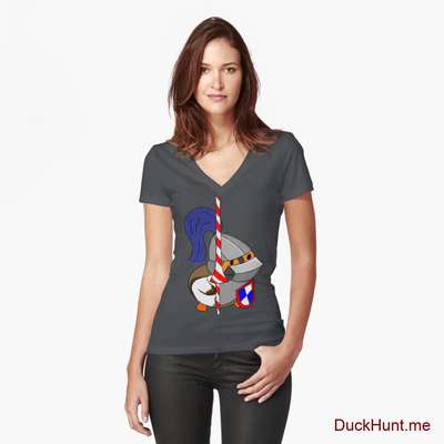 Armored Duck Dark Grey Fitted V-Neck T-Shirt (Front printed) image
