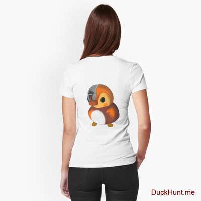 Mechanical Duck White Fitted V-Neck T-Shirt (Back printed) image