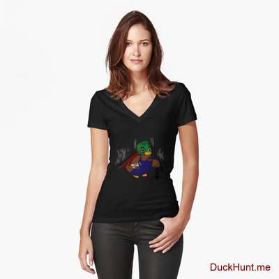Dead Boss Duck (smoky) Black Fitted V-Neck T-Shirt (Front printed) image