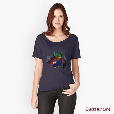 Dead Boss Duck (smoky) Navy Relaxed Fit T-Shirt (Front printed) image