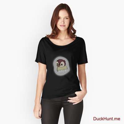 Ghost Duck (foggy) Black Relaxed Fit T-Shirt (Front printed) image