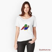Alive Boss Duck White Relaxed Fit T-Shirt (Front printed)