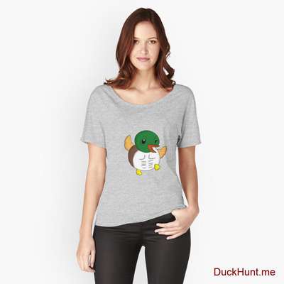 Super duck Heather Grey Relaxed Fit T-Shirt (Front printed) image