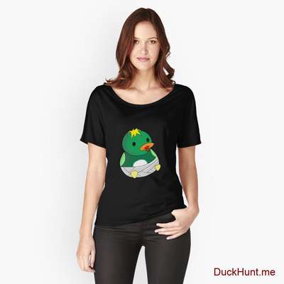 Baby duck Black Relaxed Fit T-Shirt (Front printed) image