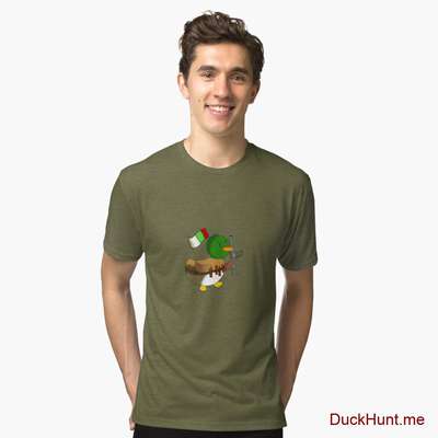 Kamikaze Duck Green Tri-blend T-Shirt (Front printed) image